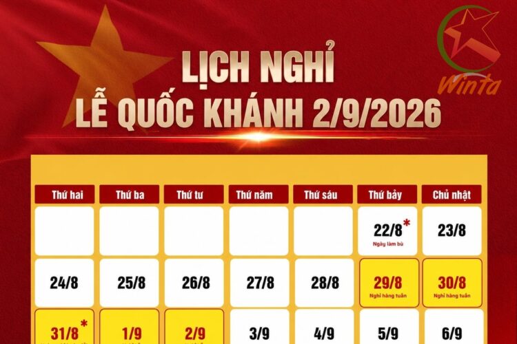 Lịch nghỉ lễ 2/9/2026 của công ty Winta
